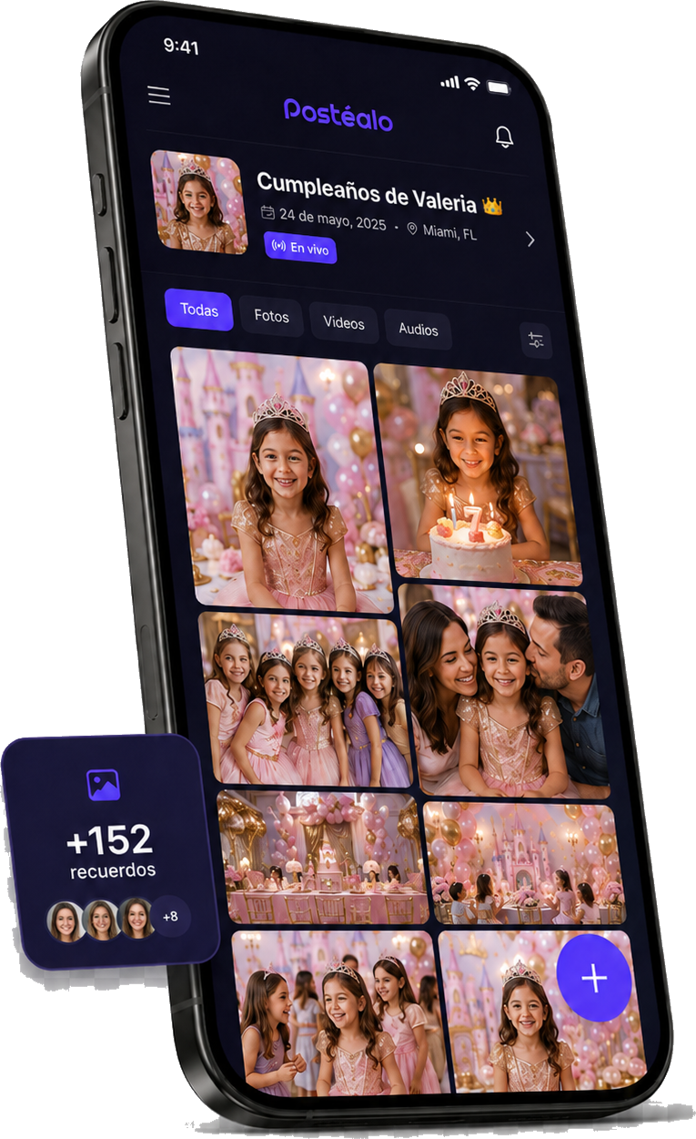 Vista previa de la galería demo de Postealo para un cumpleaños infantil con temática de princesa